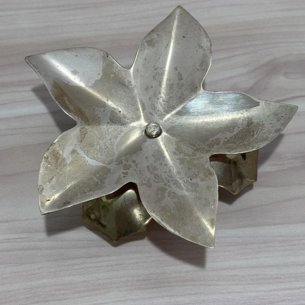 Pair Of Vintage Solid Brass Flower Lotus Water Lily Taper Candlestick Holders